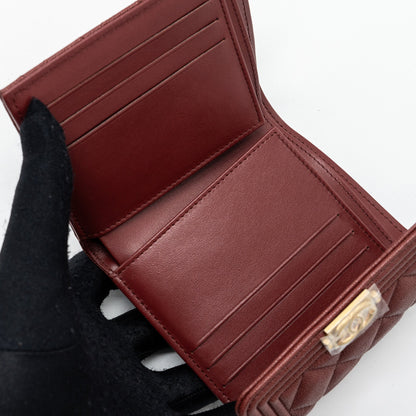 Chanel boy compact wallet caviar dark red
