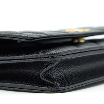Chanel 22S Logo Top Handle Wallet On Chain Caviar Black