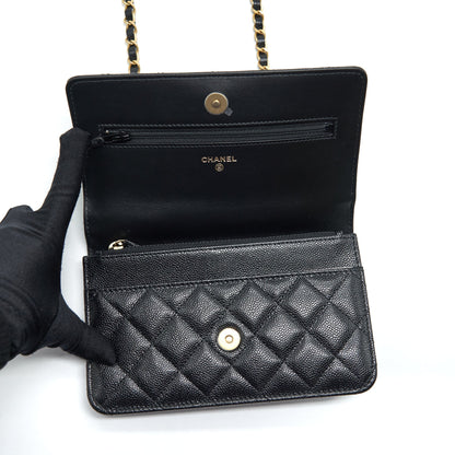 Chanel 22S Logo Top Handle Wallet On Chain Caviar Black