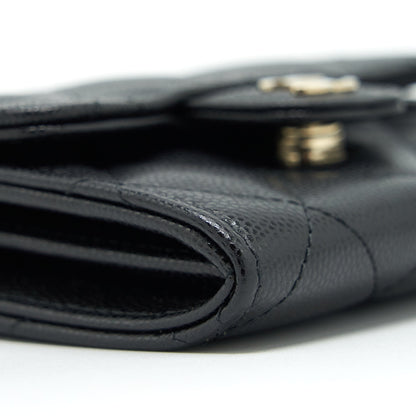 Chanel 22P Card Holder With Chains Caviar Black L