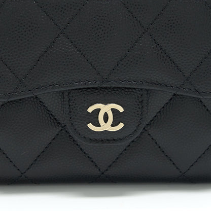 Chanel 22P Card Holder With Chains Caviar Black L