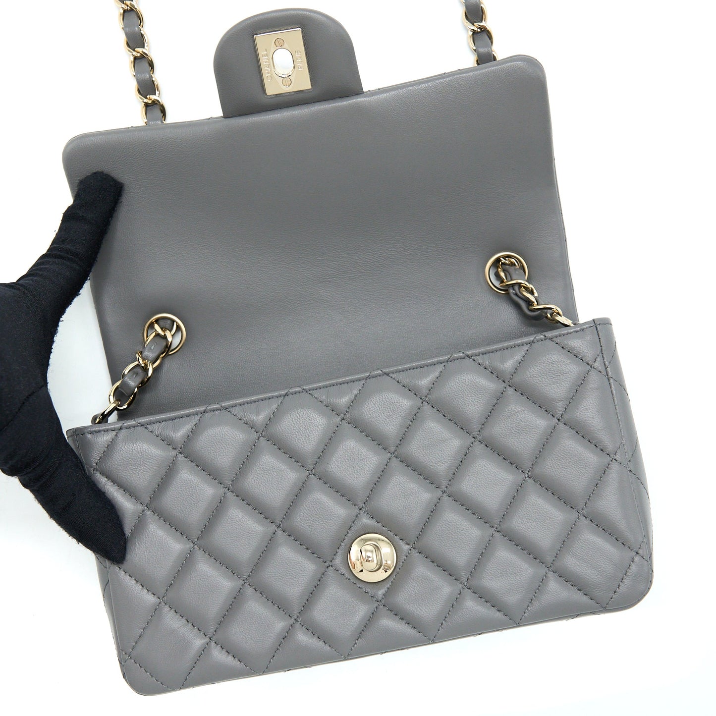 Chanel 22A Mini Rectangular Flap Bag Lambskin Grey L