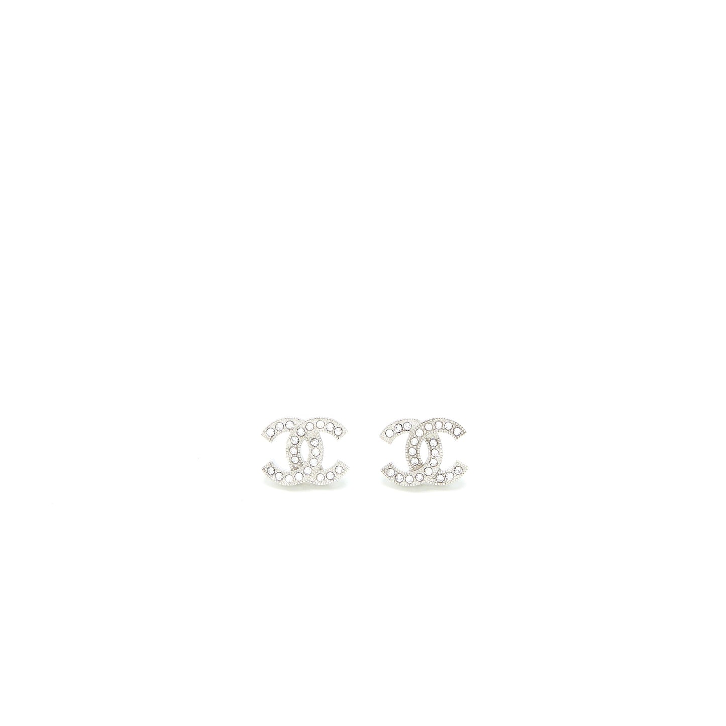 Chanel CC Logo Earrings Crystal Silver Tone