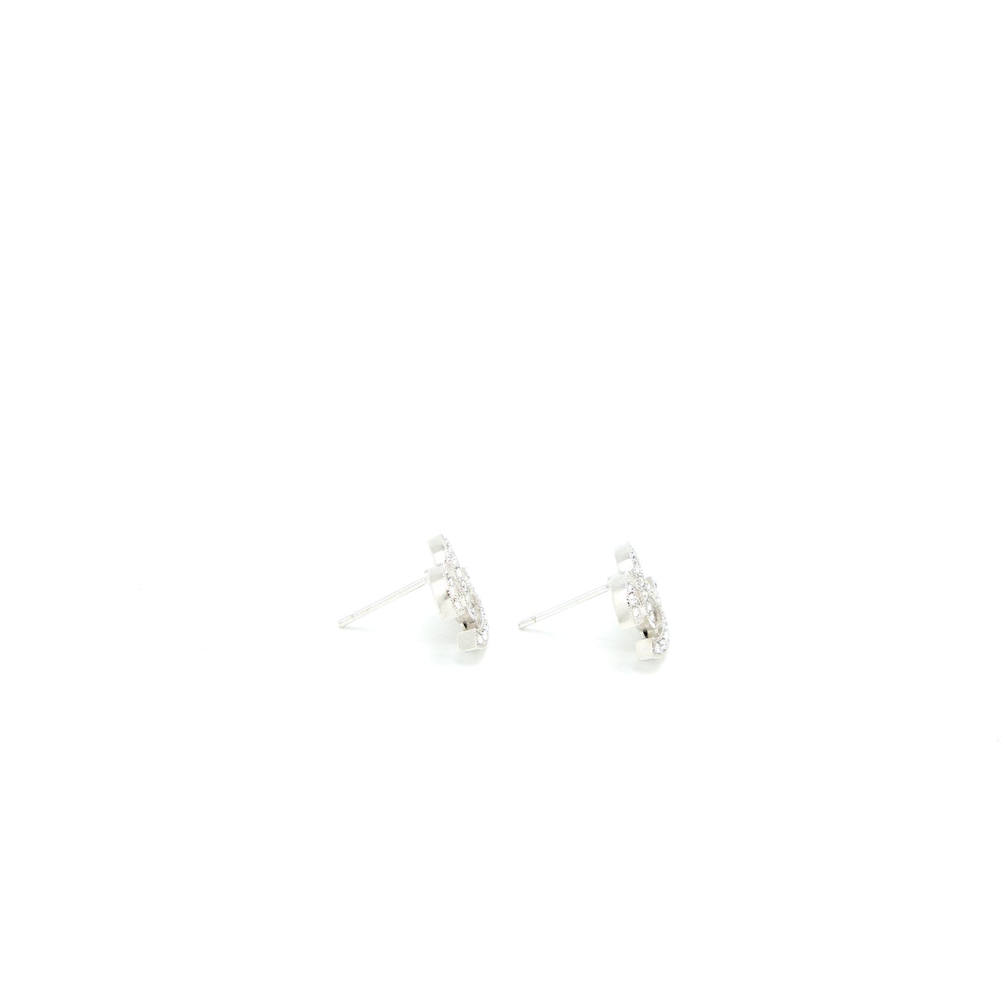 Chanel CC Logo Earrings Crystal Silver Tone