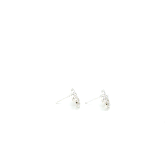 Chanel CC Logo Earrings Crystal Silver Tone