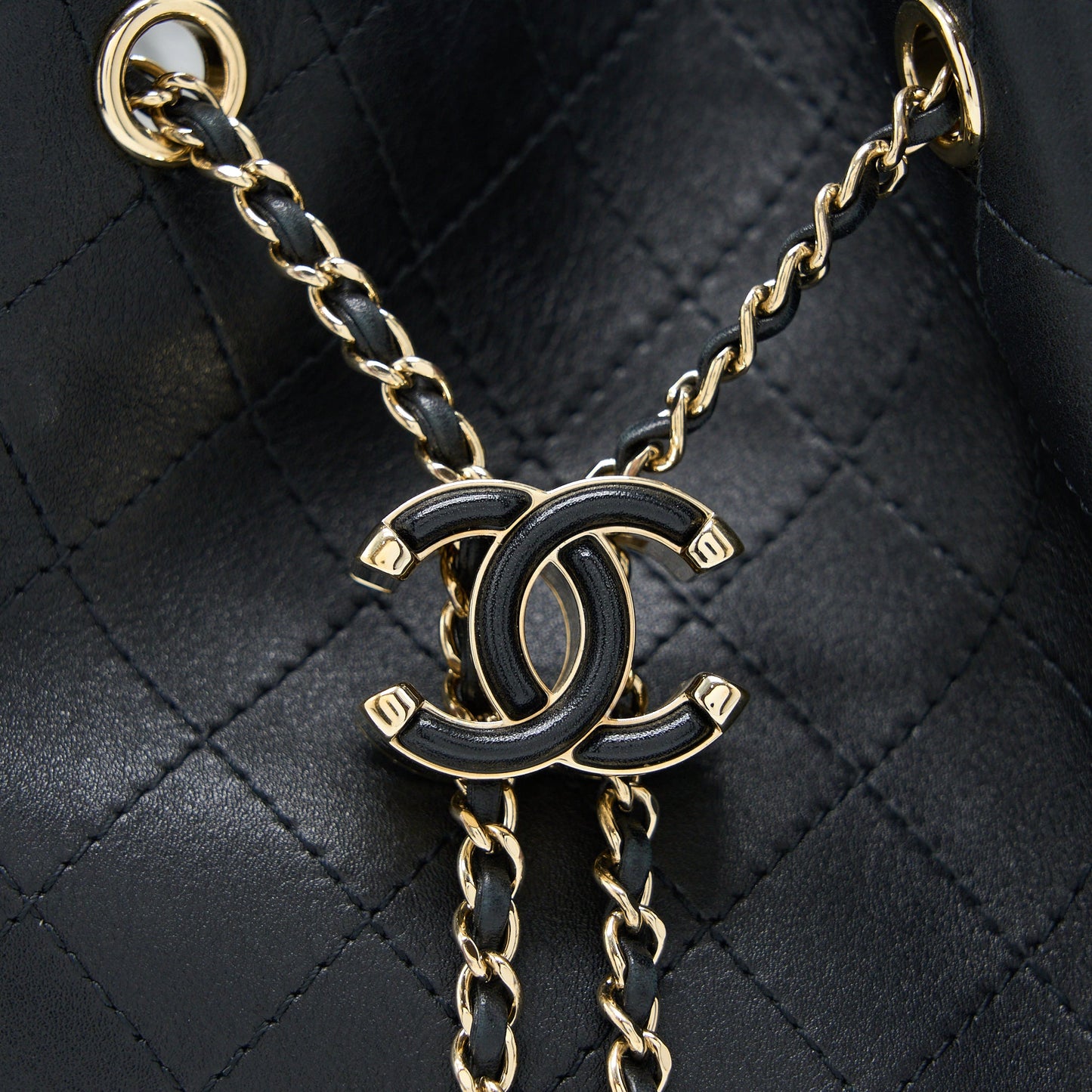 Chanel Drawstring Bucket Bag Calfskin Black L