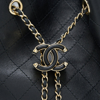 Chanel Drawstring Bucket Bag Calfskin Black L