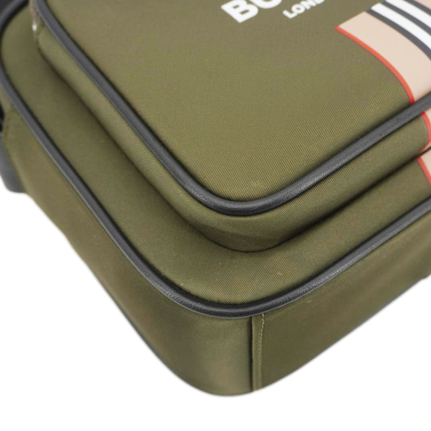 BURBERRY Top Striped Leather Crossbody Bag Green