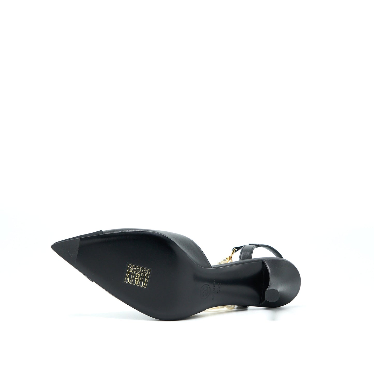 Chanel Size 39 Heel with Pearl Leather/Fabric Black