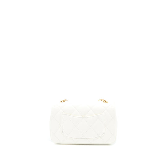 Chanel Quilted Flap Bag With Heart Charm Chain Lambskin White (Microchip)