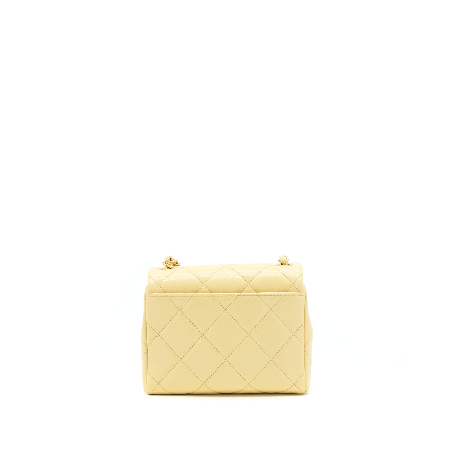 Chanel 22P New Mini Square Flap Bag Caviar Light Yellow Brushed