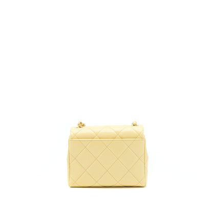 Chanel 22P New Mini Square Flap Bag Caviar Light Yellow Brushed