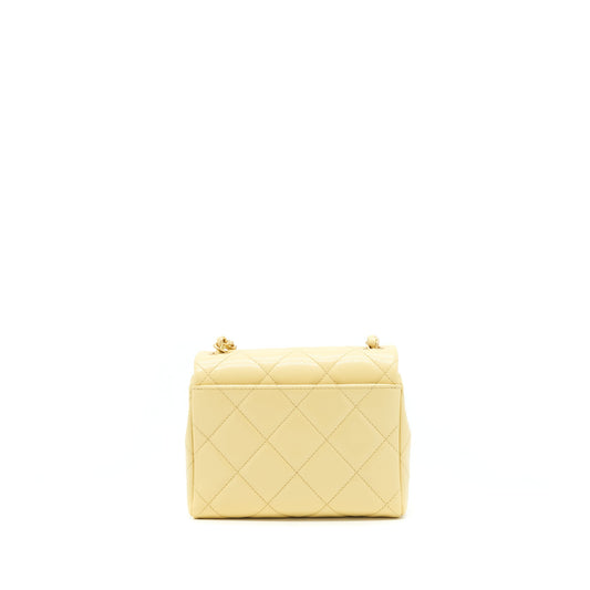 Chanel 22P New Mini Square Flap Bag Caviar Light Yellow Brushed