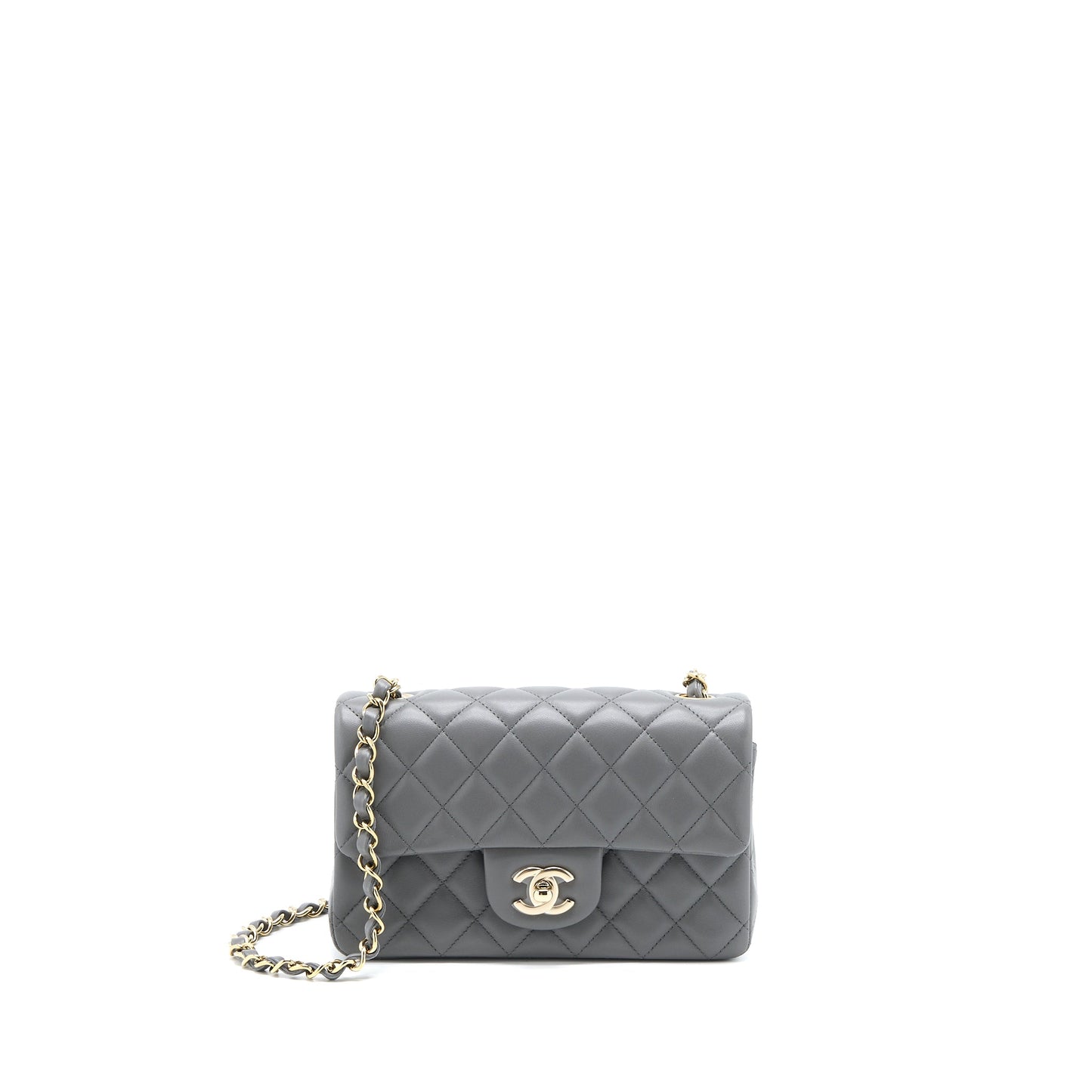 Chanel 22A Mini Rectangular Flap Bag Lambskin Grey L (Microchip)