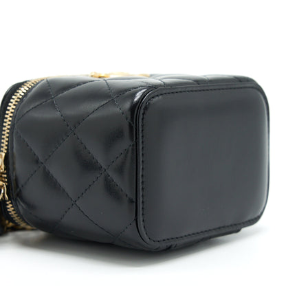 Chanel 21A Gold Crush Mini Vanity Case Calfskin Black Brushed