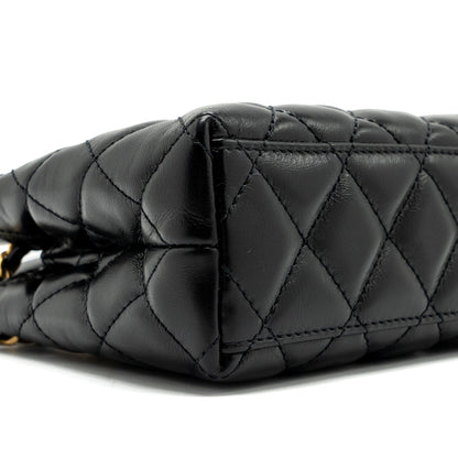 Chanel 23K mini kelly shopping tote bag Calfskin black  (microchip)
