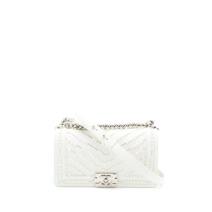 Chanel Medium Boy Bag Chevron Limited Lambskin With Pearl White