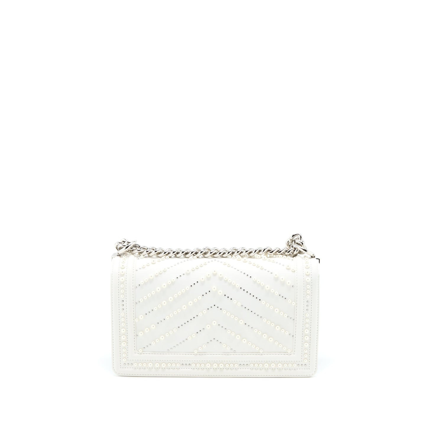 Chanel Medium Boy Bag Chevron Limited Lambskin With Pearl White