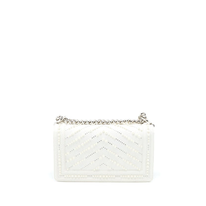 Chanel Medium Boy Bag Chevron Limited Lambskin With Pearl White