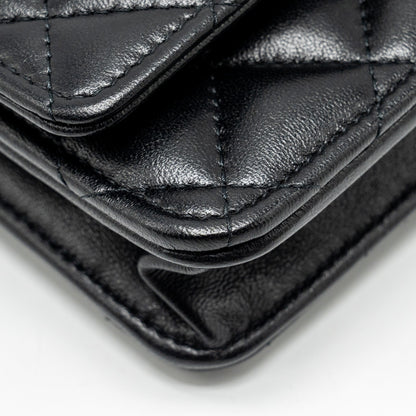 Chanel Letter Logo Top Handle Wallet On Chain Lambskin Black  (Microchip)