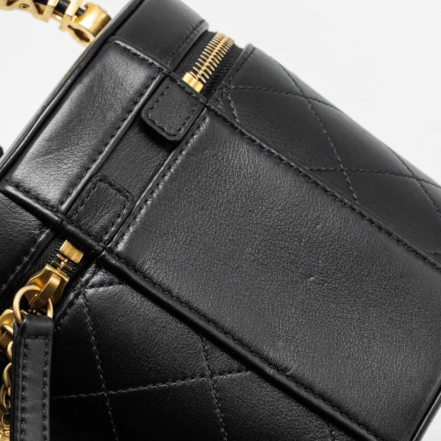 Chanel Pearl Letter Logo Detailed Vanity Case Calfskin Black