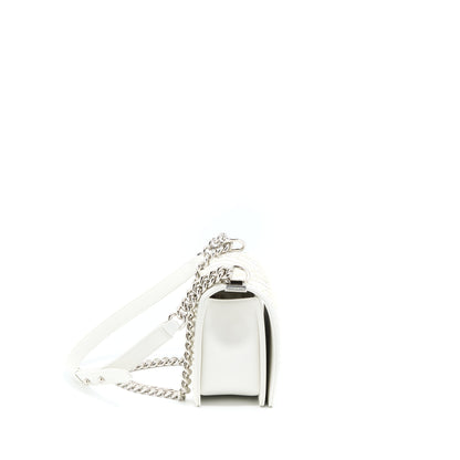 Chanel Medium Boy Bag Chevron Limited Lambskin With Pearl White