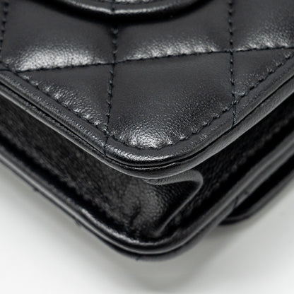 Chanel Letter Logo Top Handle Wallet On Chain Lambskin Black  (Microchip)
