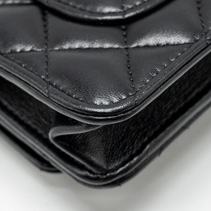 Chanel Letter Logo Top Handle Wallet On Chain Lambskin Black  (Microchip)