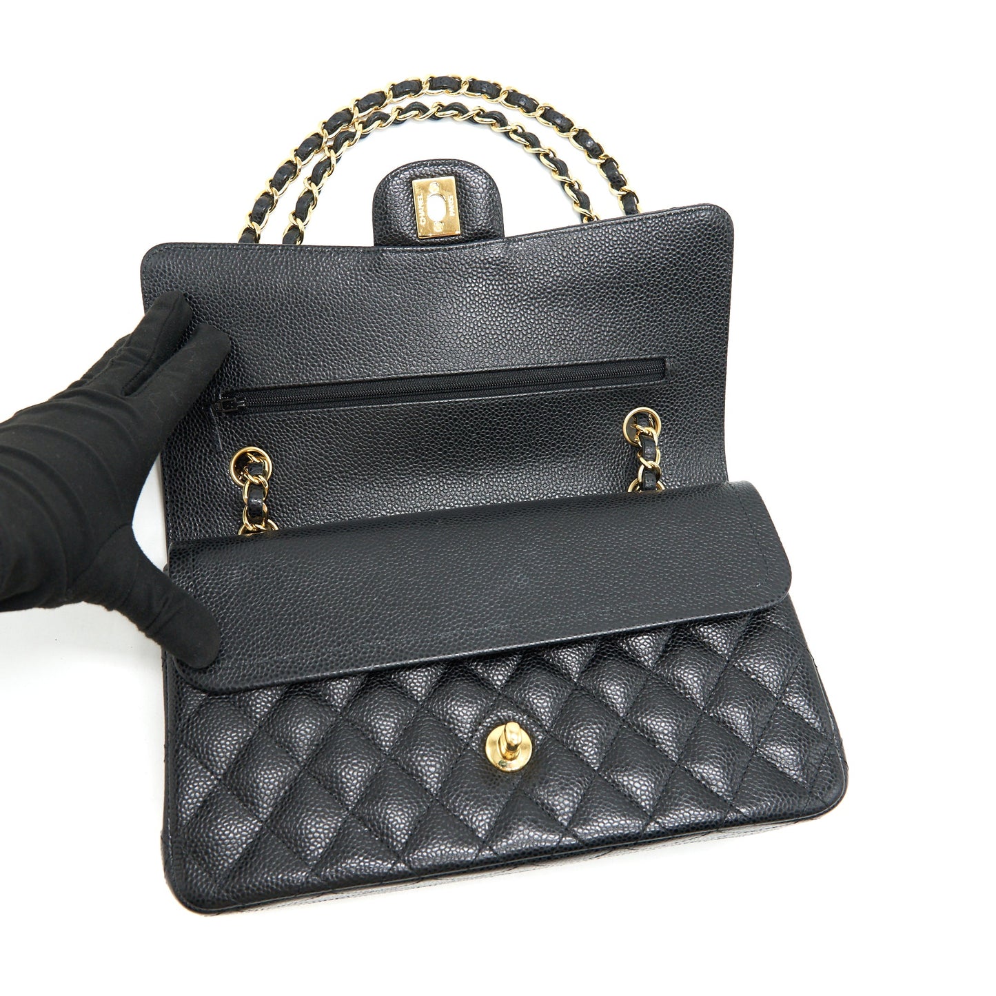 Chanel medium Classic double flap Bag Caviar black  serial 25