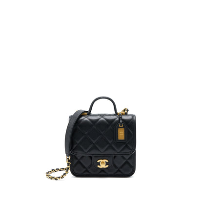 Chanel 22K Top Handle Messenger Bag Caviar Black Brushed (Microchip)
