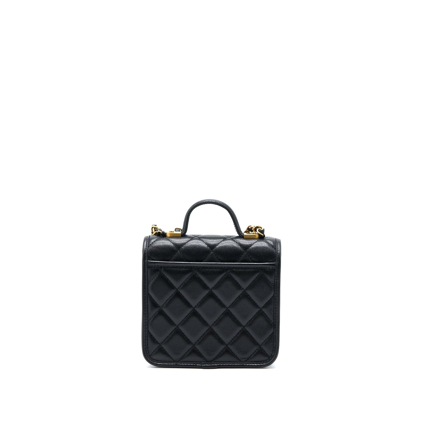Chanel 22K Top Handle Messenger Bag Caviar Black Brushed (Microchip)