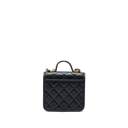 Chanel 22K Top Handle Messenger Bag Caviar Black Brushed (Microchip)
