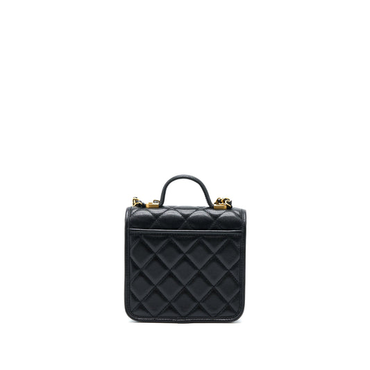 Chanel 22K Top Handle Messenger Bag Caviar Black Brushed (Microchip)