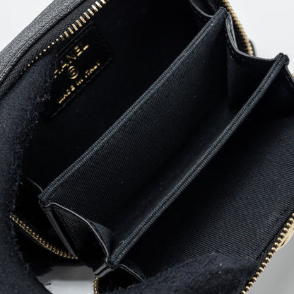 Chanel boy zipper card holder with chain caviar black L