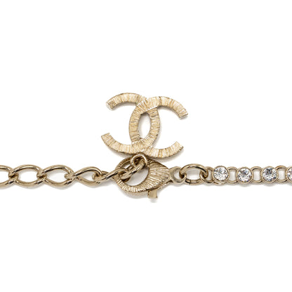Chanel Pearl and CC logo with crystal chain necklace light gold tone