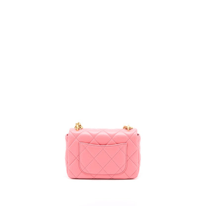 Chanel 22P Mini Square Flap Bag Lambskin Pink With Enamel And Gold Hardware (Microchip)