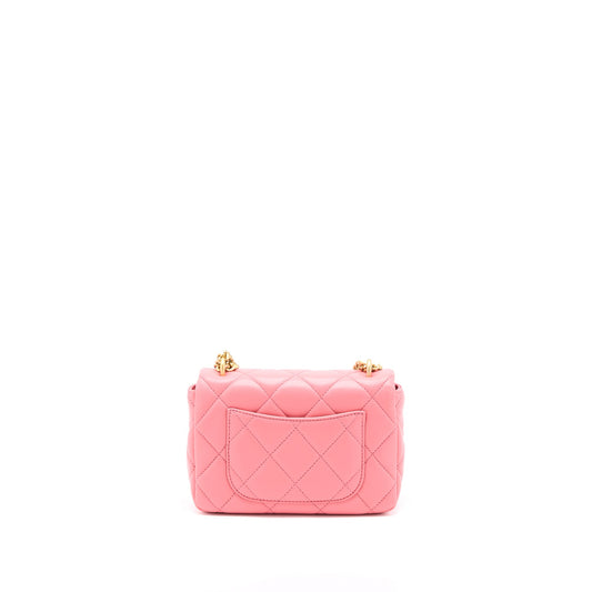 Chanel 22P Mini Square Flap Bag Lambskin Pink With Enamel And Gold Hardware (Microchip)