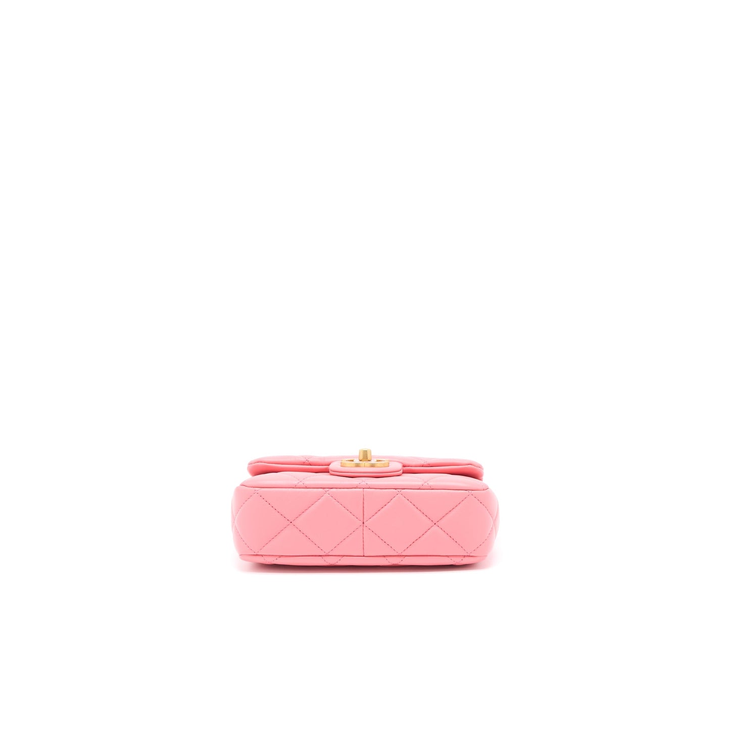 Chanel 22P Mini Square Flap Bag Lambskin Pink With Enamel And Gold Hardware (Microchip)