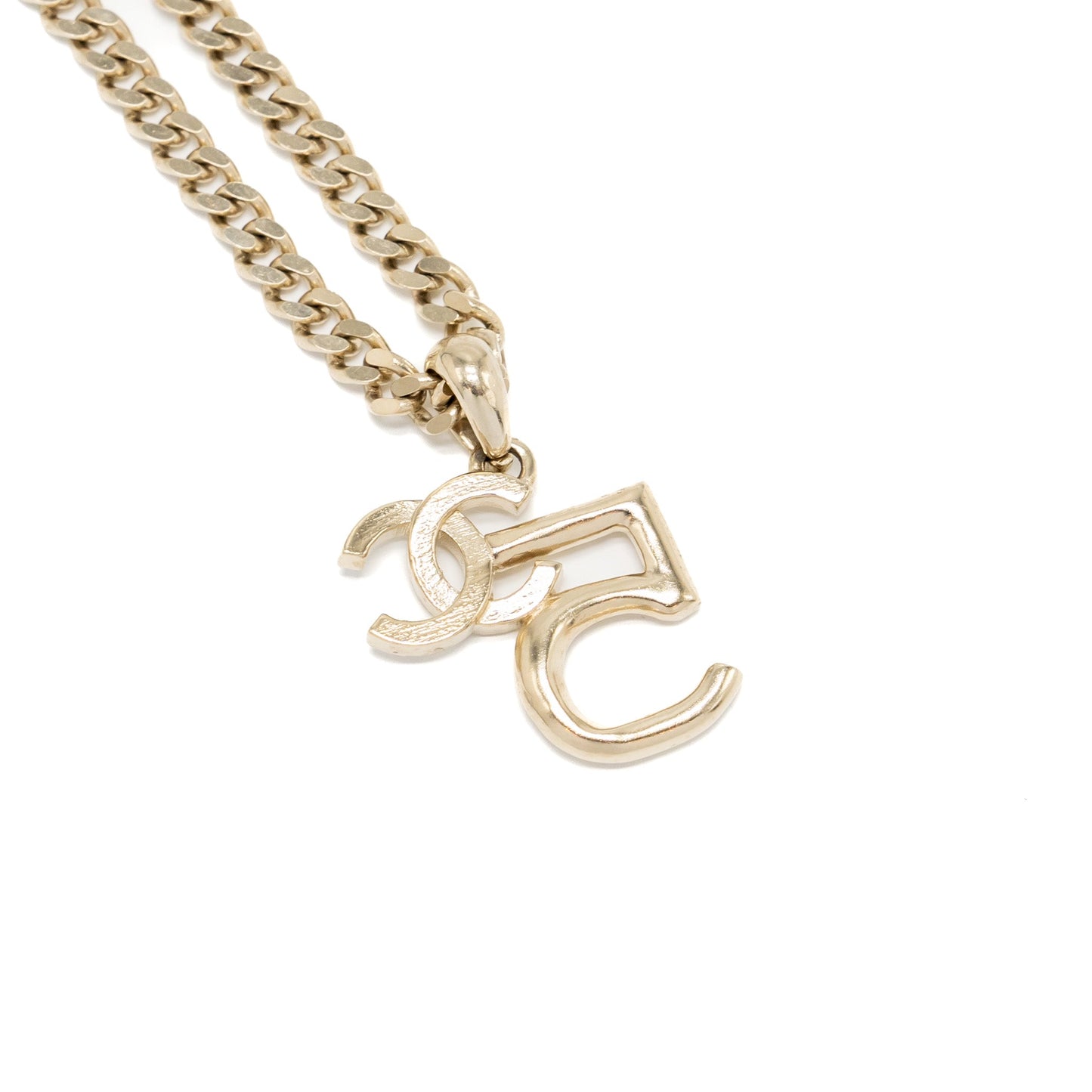 Chanel no5/cc logo necklace crystal Light Gold Tone