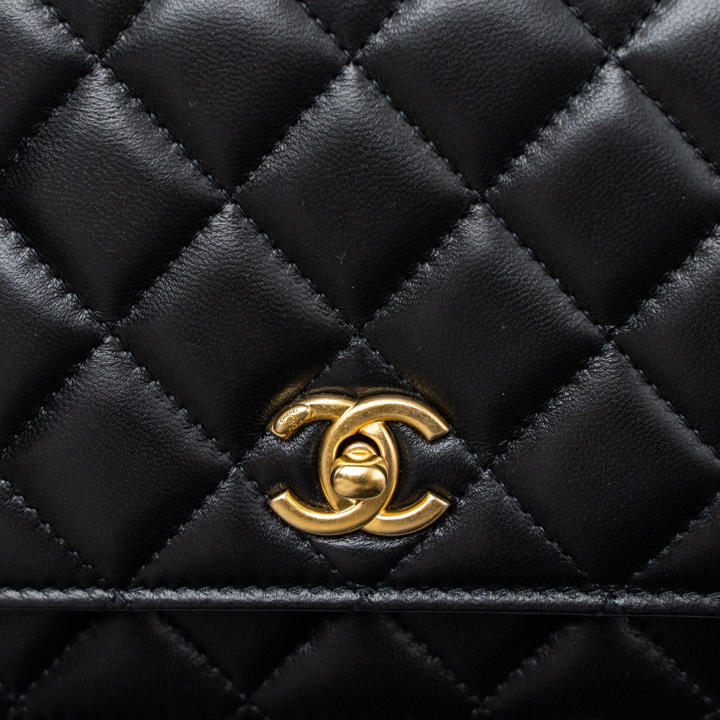 Chanel Pearl Crush Wallet On Chain Lambskin Black Brushed  (Microchip)