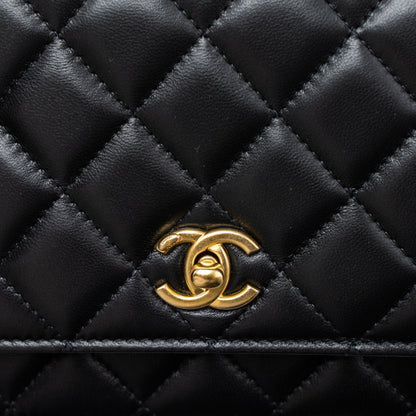 Chanel Pearl Crush Wallet On Chain Lambskin Black Brushed  (Microchip)
