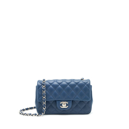 Chanel Mini Rectangular Flap Bag Lambskin Navy Blue