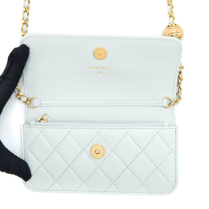 Chanel 23C Pearl Crush Mini Flap Bag Lambskin Light Grey Brushed  (Microchip)