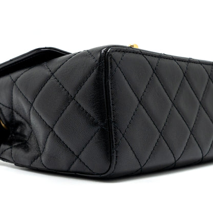 Chanel 22K Retro New Classic Square Mini Flap Bag Goatskin Black Brushed  (Microchip)