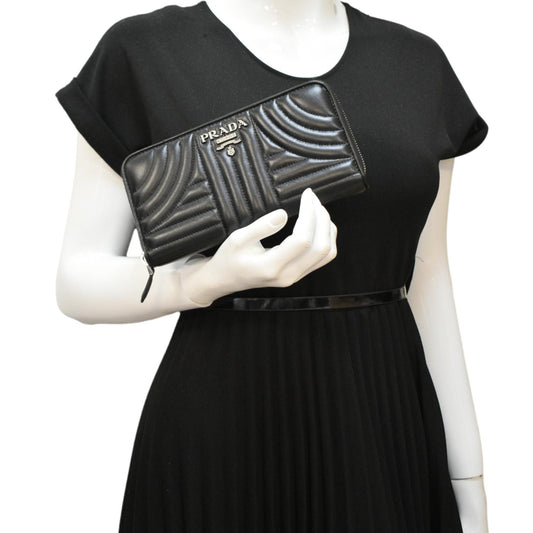 PRADA Diagramme Zip Leather Wallet Black