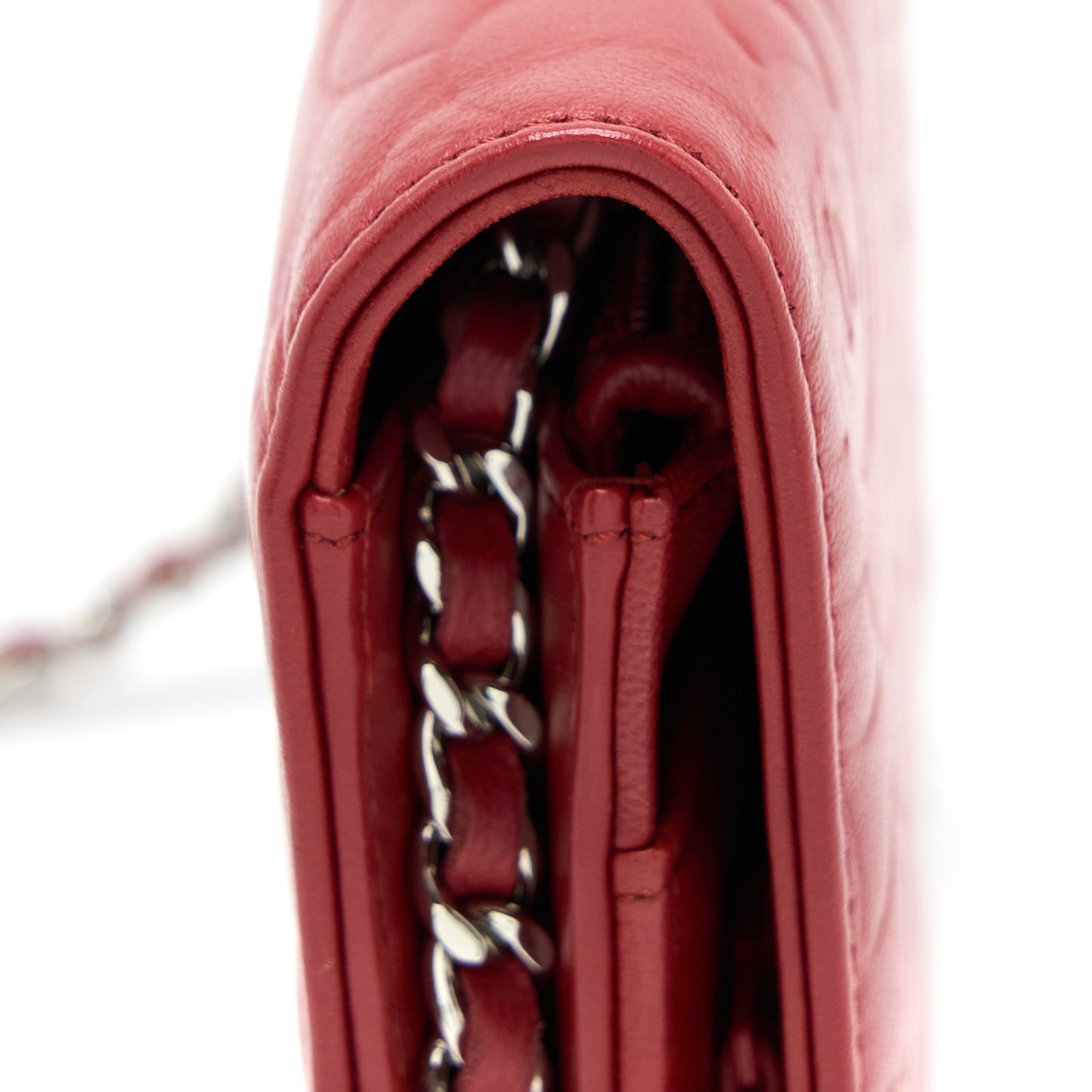 Chanel Camellia Wallet on Chain Lambskin Red