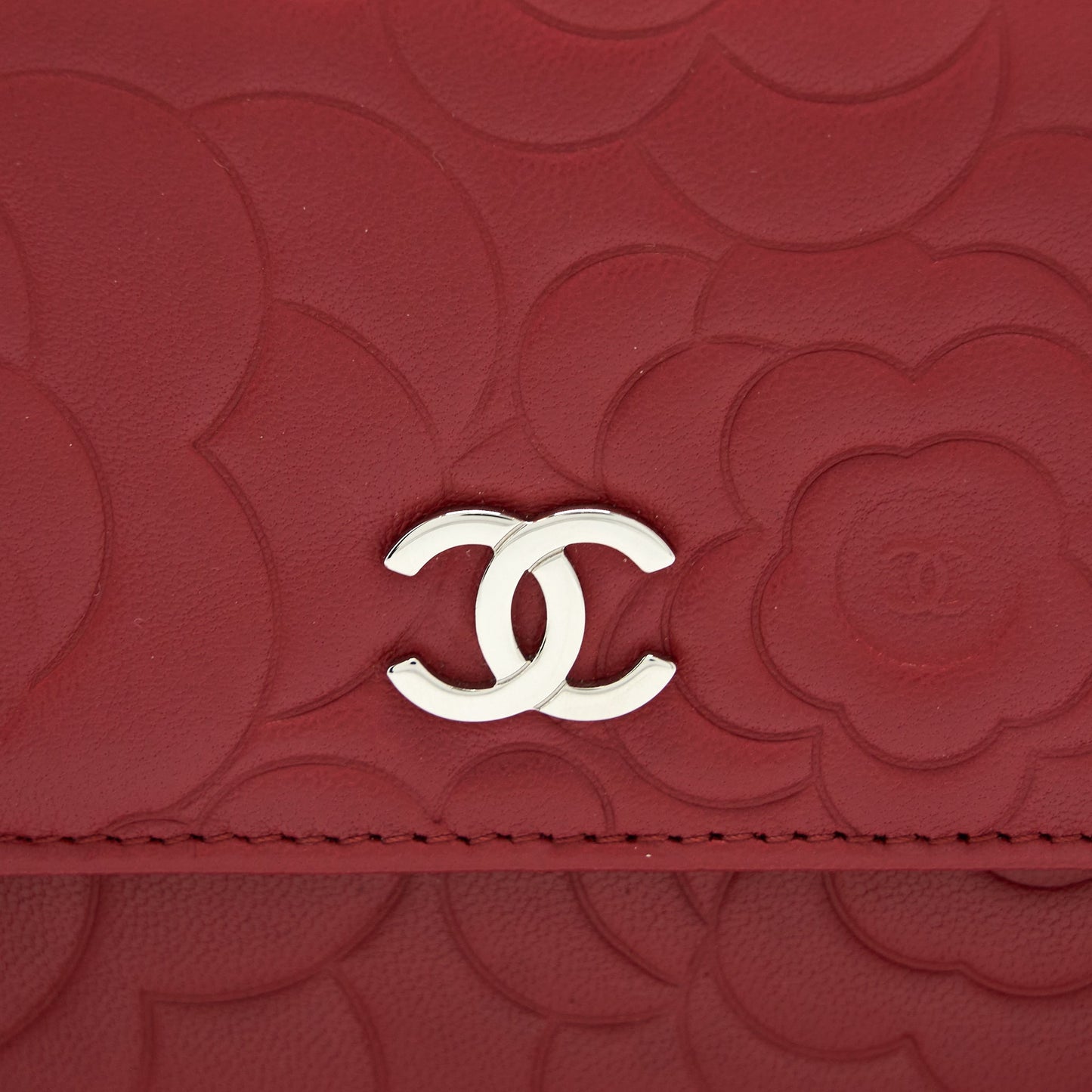 Chanel Camellia Wallet on Chain Lambskin Red