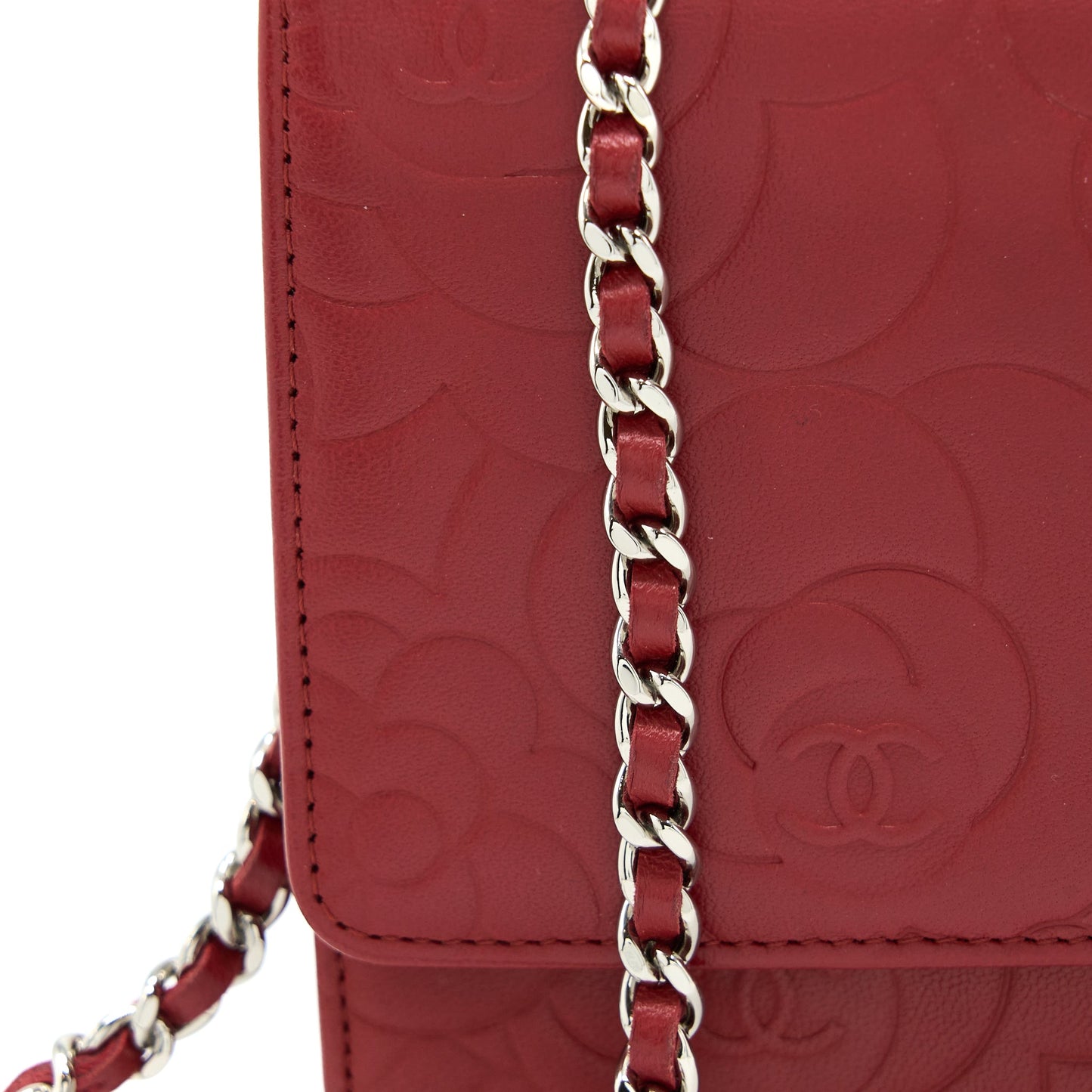 Chanel Camellia Wallet on Chain Lambskin Red