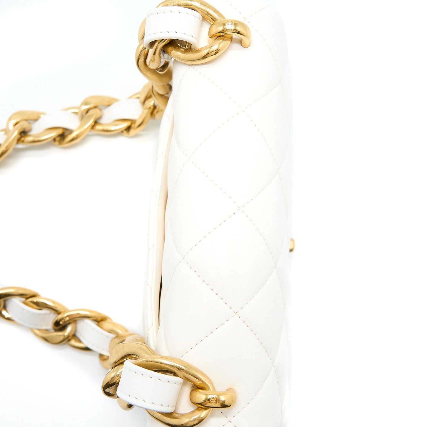 Chanel 22S Giant Chain Flap Shoulder Bag Lambskin White Brushed  (Microchip)