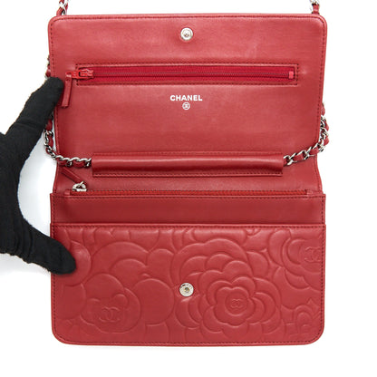 Chanel Camellia Wallet on Chain Lambskin Red